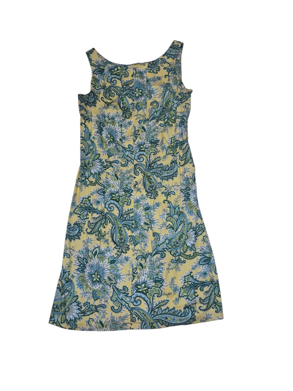 Kim Rogers Yellow Midi Dress with Blue-Green Paisley Floral